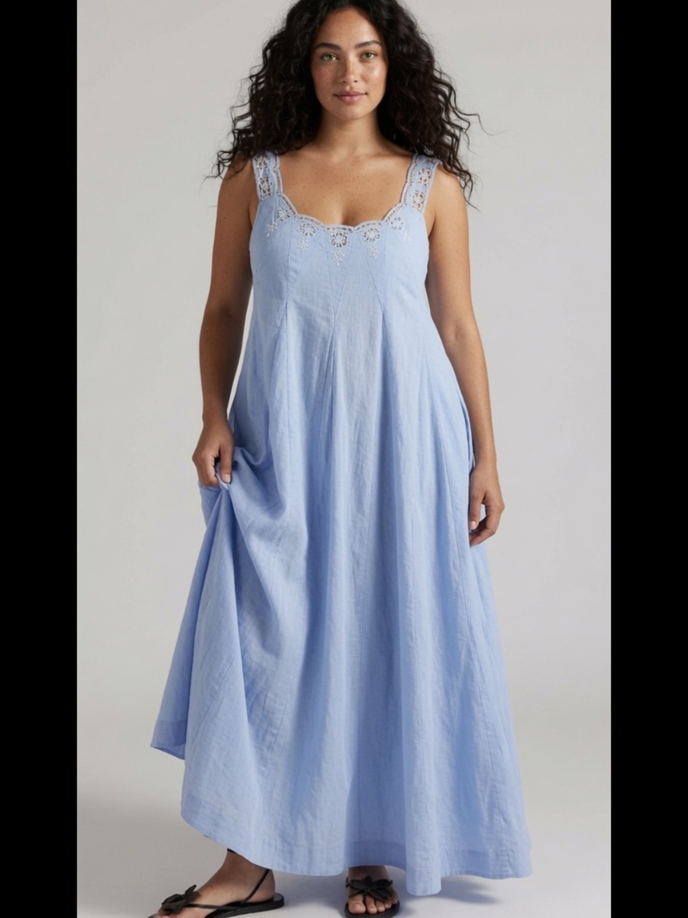 Free People To The Moon Maxi Dress in Poplin Blue Sz XL EUC $168R - Picture 6 of 11